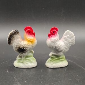 Ceramic Rooster Figurines - Red and White